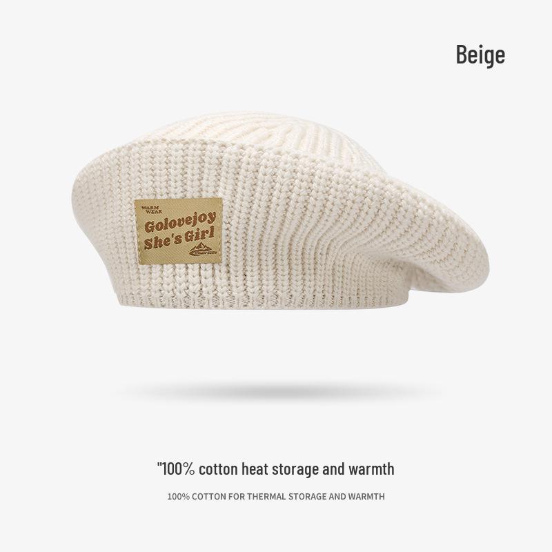 

Женский универсальный вязаный берет в корейском стиле - Ветрозащитный, Защищающий уши, Чистый хлопок и шерсть One Size