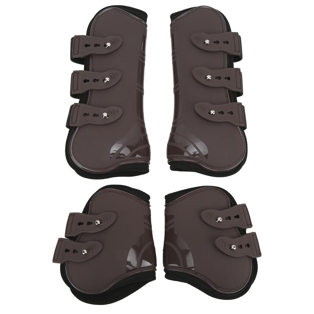 4Pcs Horse Front Hind Leg Boots PU Neoprene Horse Tendon Brace Guards Horse Protection Gears(Brown Front and Hind Set M)