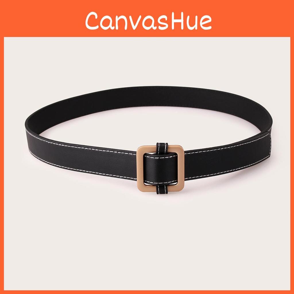 Womens Rose Gold Square Buckle Leather Belt With Metal Clasp For Casual Office Wear