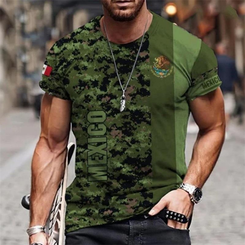 Vintage T Shirt For Men Mexico Flag Print Eagles Pattern Tshirt For Men Casual Short Sleeve Tee Tops Oversized Men Clothing