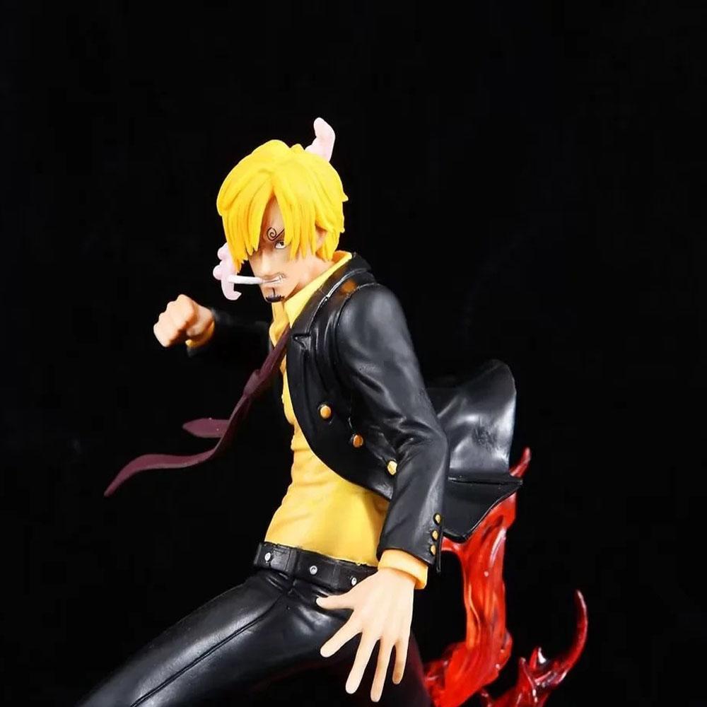 Anime One Piece 19cm Black Suit Flame legs Battle Sanji Action Figure Model Pvc Statue Toys Collection Decoration Gift