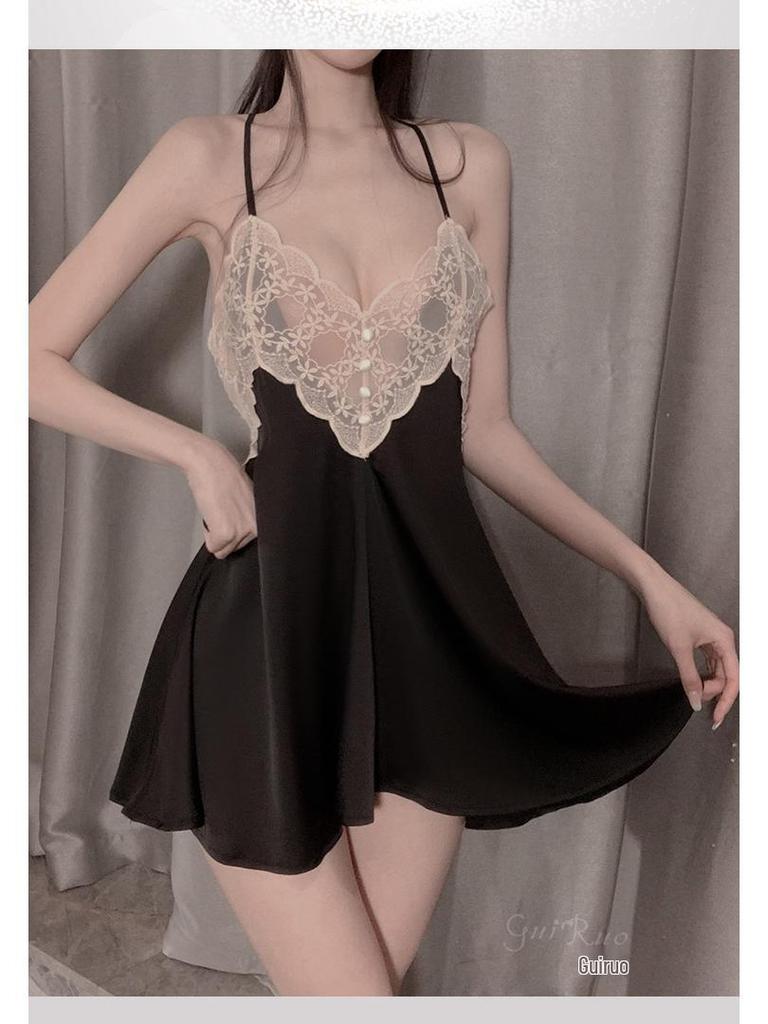 Elegant Spring/Summer Lace Pajama Set: Backless Camisole Nightgown & Cardigan