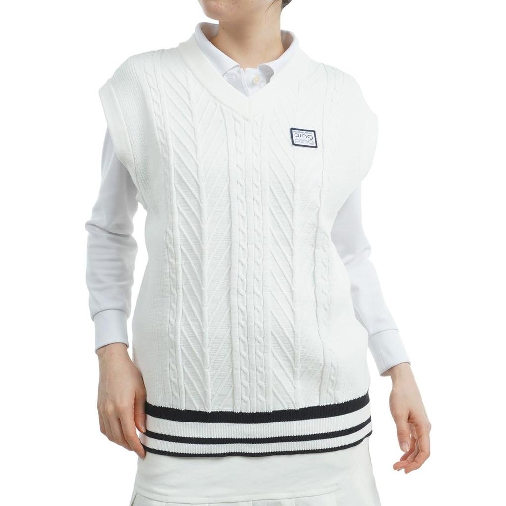 knit vest Golf M [Pin Apparel] Women's V-neck (cable knit) / / 622-4274800 030_White