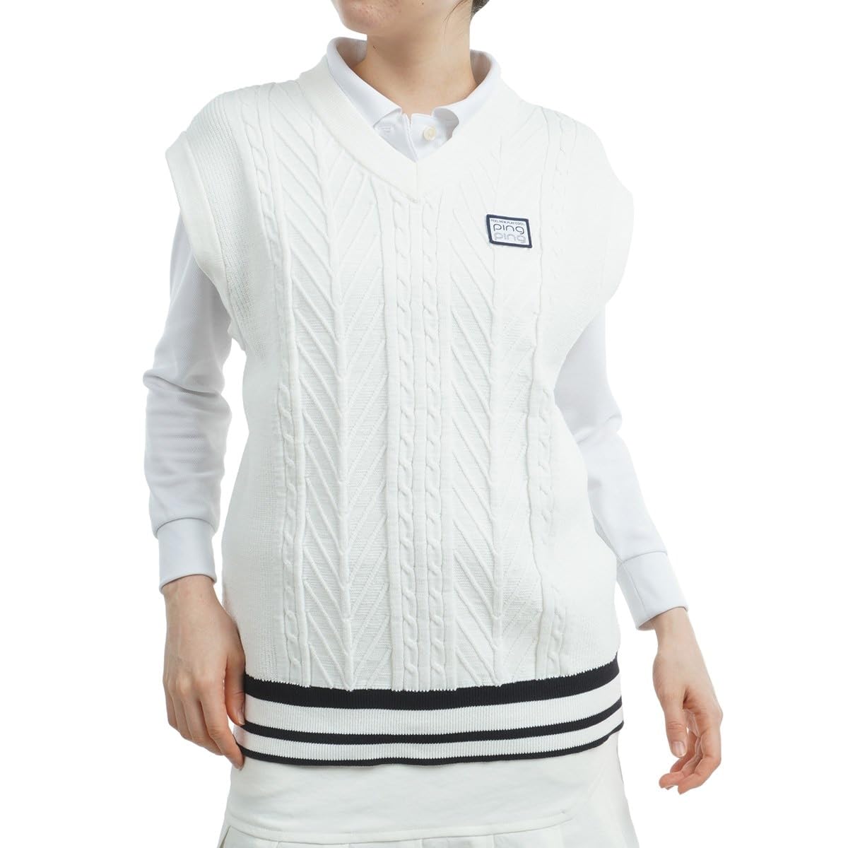 

knit vest Golf M [Pin Apparel] Women s V-neck (cable knit) / / 622-4274800 030_White