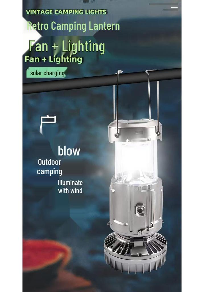 Portable Solar-Powered Camping Fan Light with Pull Switch, Lithium and Dry Battery Compatible