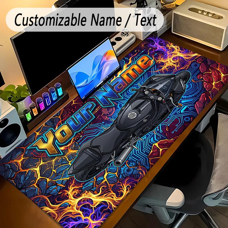 Motorcycle Biker Theme Personalized Mouse Pad Custom Name Text Non Slip Desk Pad For Laptop Office Desktop