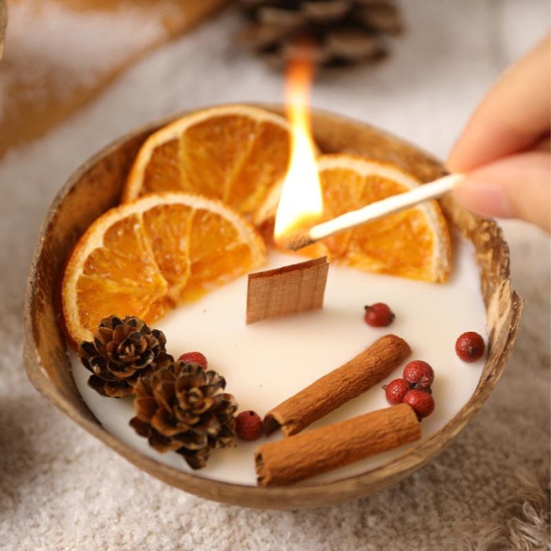 Creative Coconut Shell Scented Candles Party Decoration Dried Flowers Soy Wax Candles Smokeless Birthday Gifts