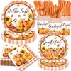 Autumn Maple Leaf & Pumpkin Thanksgiving Disposable Party Set: Plates, Tablecloth, Napkins