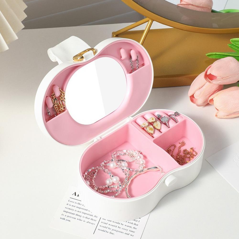 

Dustproof Jewelry Storage Box Multifunctional Rings Holder Portable Bow Jewelry Box White Pink