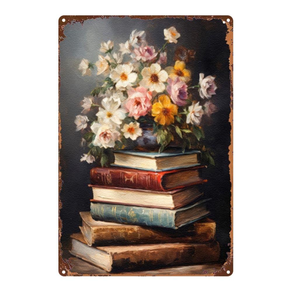 Vintage Metal Wall Poster Teal Rose Teacup 20x30cm Wall Decor