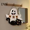 Decorative Hanging Ghost for Fireplace Cute White Wooden Door Hanger Sign with Black Cat BOO Spooky Ornament Banner, Waterproof Halloween Front Plaque