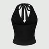 Women's Retro Backless Hanging Neck V-neck Solid Color Sleeveless Vest Top