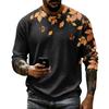 Men's Casual Knit Long Sleeve Neck T-Shirt with Fall Leaf Print