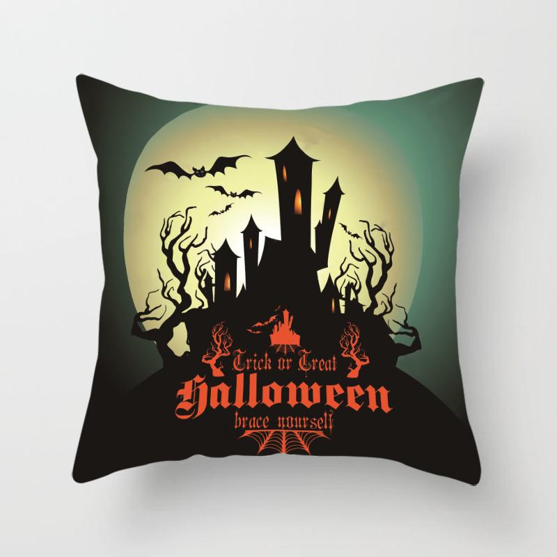 Halloween Theme Horror Pumpkin Bat Print Pattern Cushion Cover Home Living Room Sofa Decoration Square Throw Pillow Cover