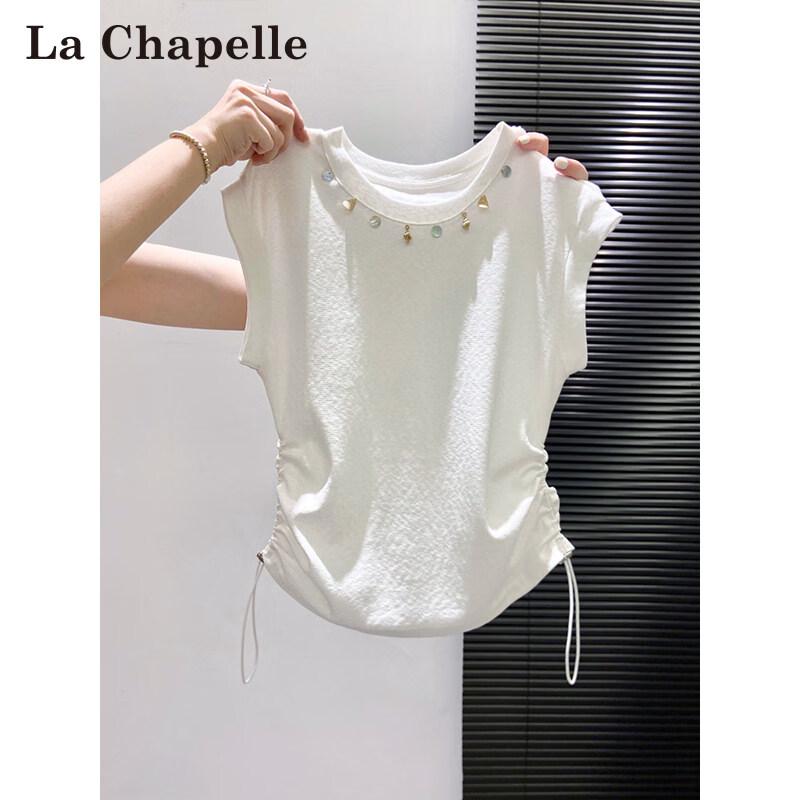 La Chapelle Women s Beaded Round Neck Short Sleeve T-Shirt S