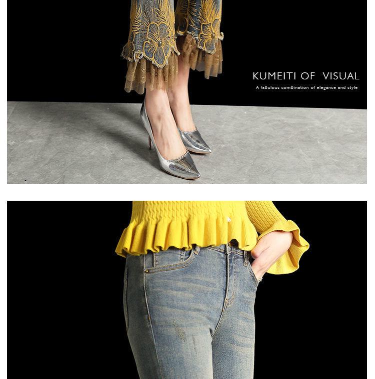 2025 Embroidered Wide Leg Women's High Waist Slimming Micro Flare Jeans - Korean Style, Spring/Autumn
