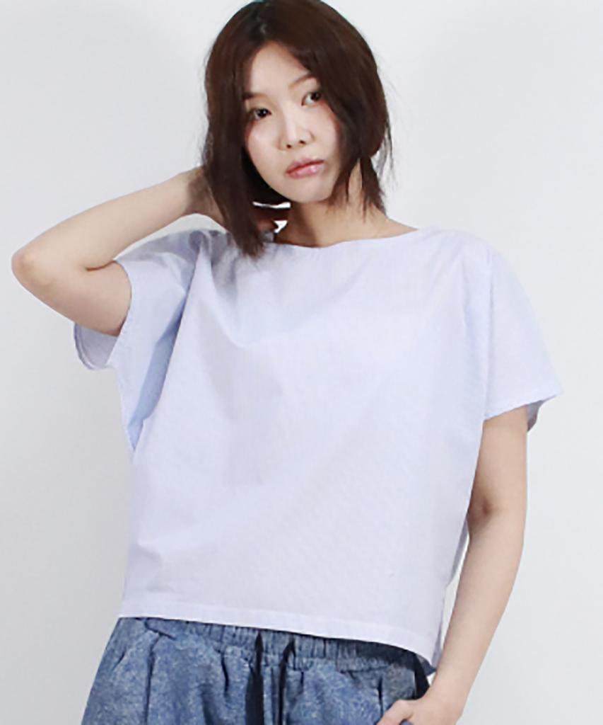 Deumakeu Stripe Mini French Short Sleeve Shirt Blue