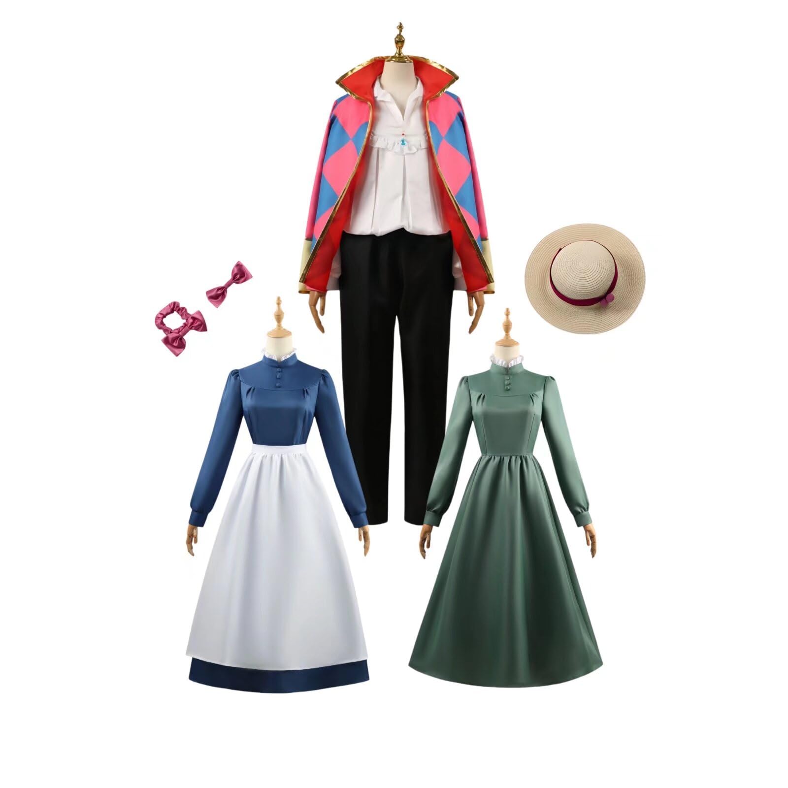 

[DOKITOKI] В наличии Костюм для косплея Хаула Полный комплект с серьгами и ожерельем, Костюм для косплея, Размер M