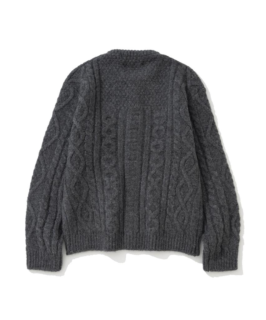 Knitted (Unisex) Bold Cable Round Knit Cardigan Charcoal