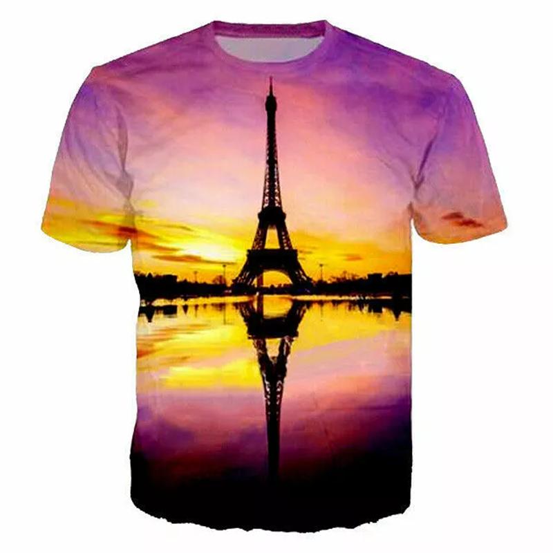 Novelty France Paris Eiffel Tower 3D Graphic Tees Y2k Men Women Short Sleeve Street Tshirt Kids Casual Oversized Tops Clothing