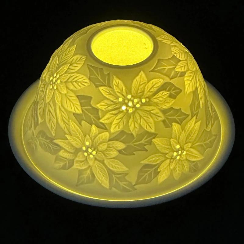 

Embossed Bone China Tea Light Dome Night Light Transparent Porcelain Night Light Con Gatti Paralume Candle-holder Christmas Gift