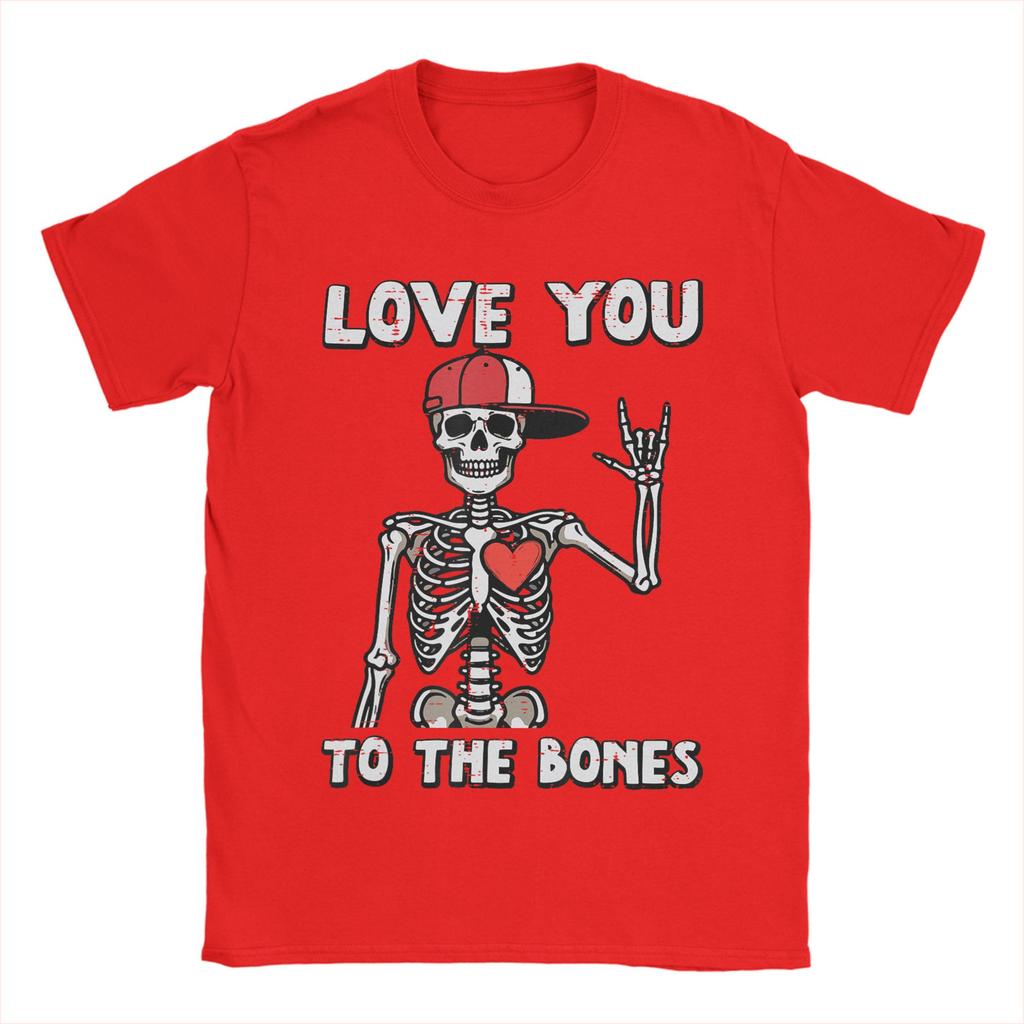 Valentinstag Skelett Ich liebe dich Rocker T-Shirt für Unisex Baumwolle Vintage T-Shirt Rundhals T-Shirts Kurzarm Kleidung Geschenkidee