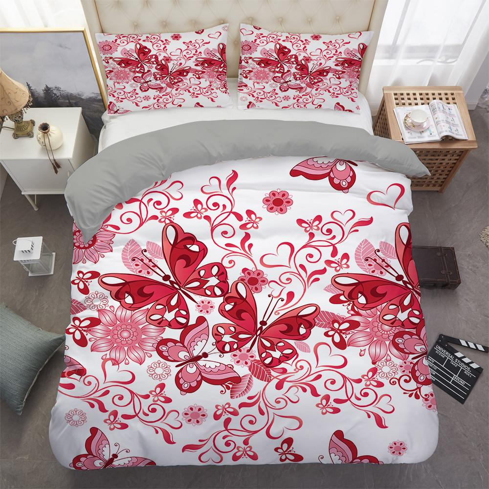 Schmetterling Bettbezug Set 3D Druck Lila Insekt Verträumt Leicht King Queen Bettdeckenbezug für Kind Junge Mädchen Polyester Bettwäscheset