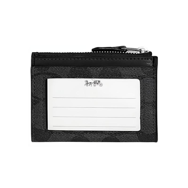 Coach Skinny Id Case Classic Presbyopia Simple Zipper Closure Artificial Leather Document Bag Wallet Card Holder Women's Black Black