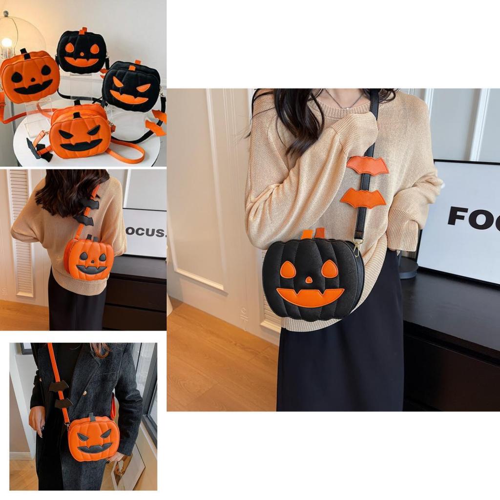 Trendige Mini-Kürbis-Umhängetasche für Halloween mit kreativem Color-Blocking-Design