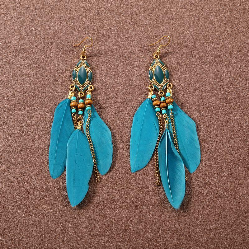 Ethnic Style Super Fairy Feather Earrings with No Piercings, Bohemian Style Long Style, High-end New Chinese Style Earrings Clips for Women