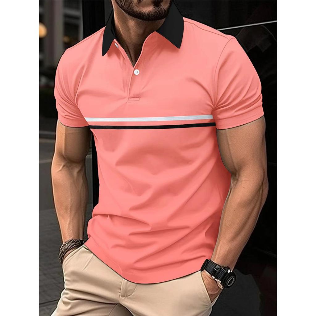 Patchwork Polo Shirt Daily Casual Lapel Men's Top Short Sleeve