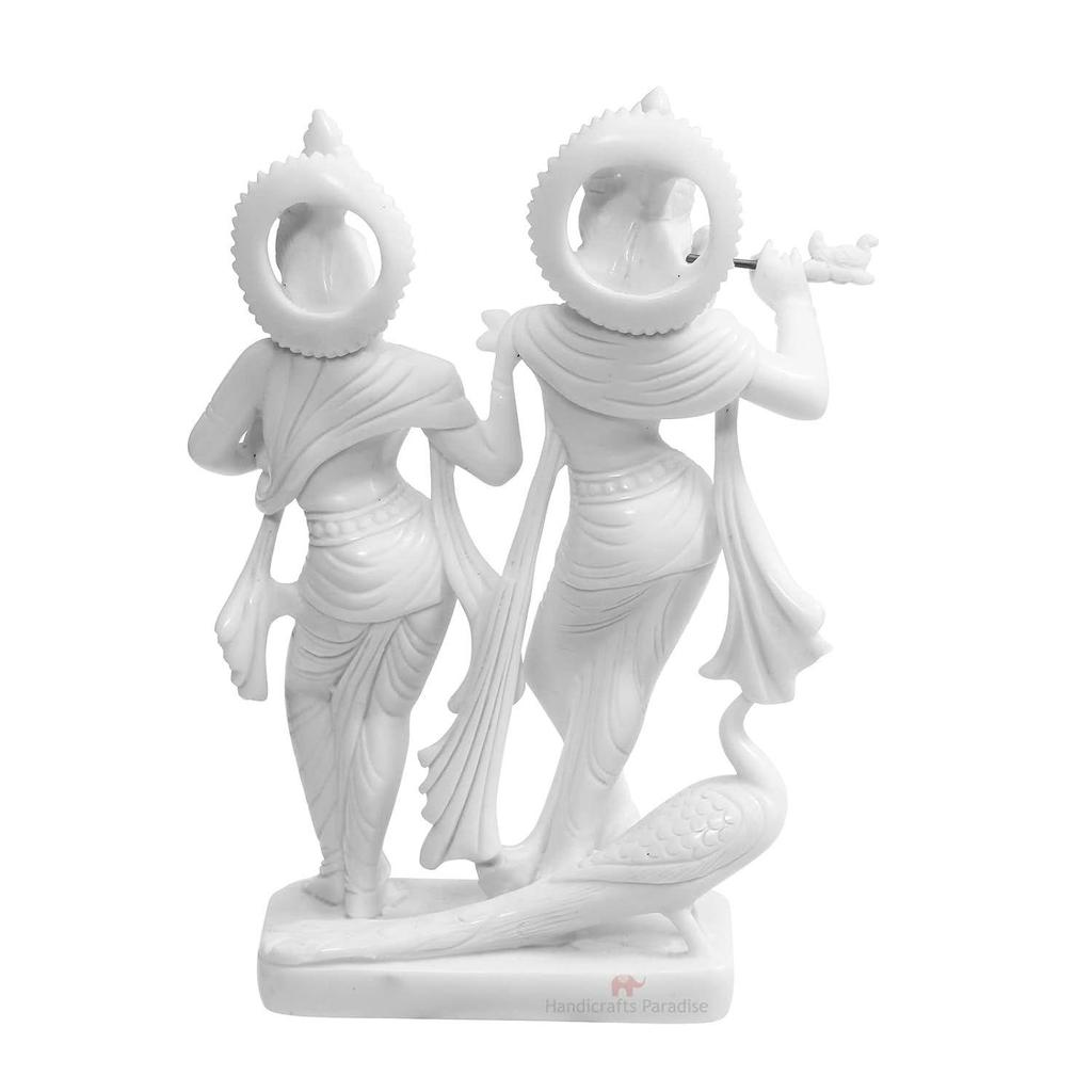 Paradise Marble Carved in Radha Krishan Figurine (Wm15048, White, Standard Size)