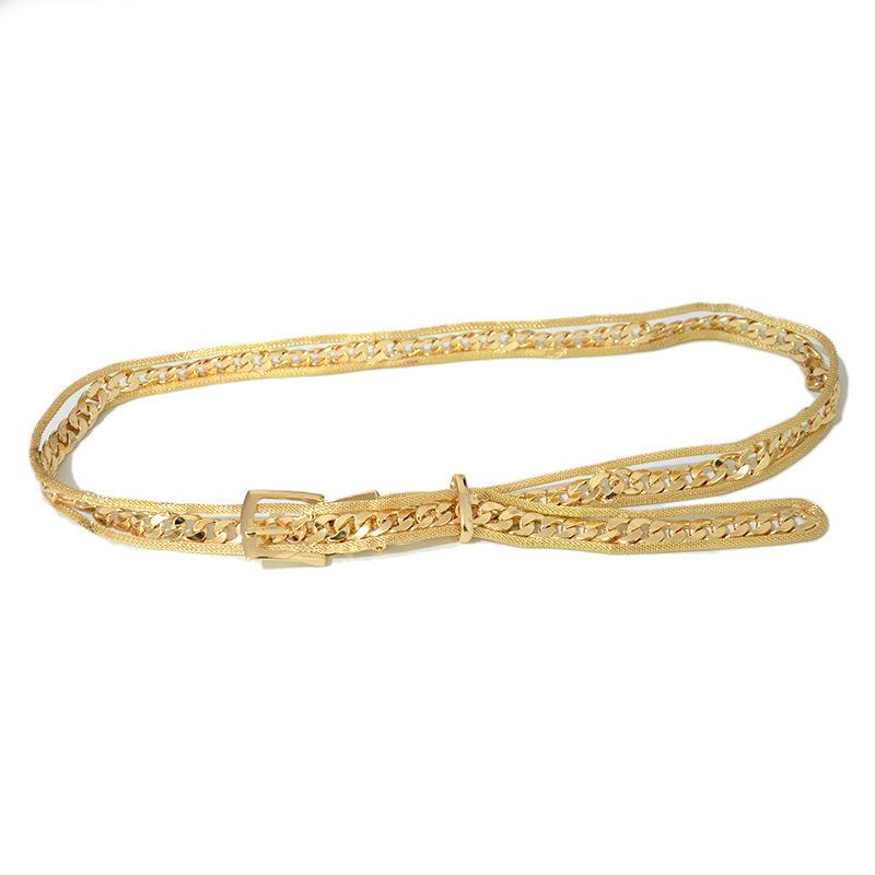 Meier Metal chain waist chain women s new arrivalstylish exaggerated pin buckle full metal thin waist 105 золотой