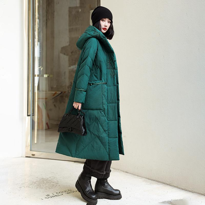 Women Autumn Winter Hooded Neck Long Sleeve Solid Color Single Breasted Knot Loose Warm Long Coat