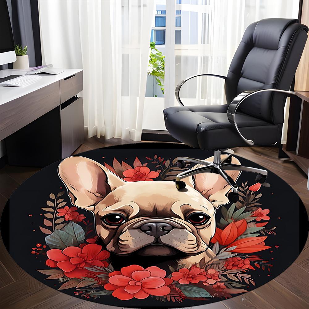 1pc French Bulldog Chair Carpet for Office, Round Non Slip Durable Large Size Office Carpet, Suitable for Office