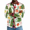 Men's Casual Long Sleeve Shirt with Christmas Print for Holiday Party and Fall
