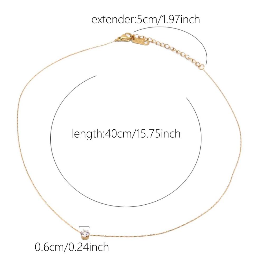 Collana da Donna in Acciaio Inossidabile Placcato Oro con Ciondolo Minimalista in Zircone, Catena Anti-appannamento, Pietra Centrale Rotonda Trasparente in Zirconia Cubica
