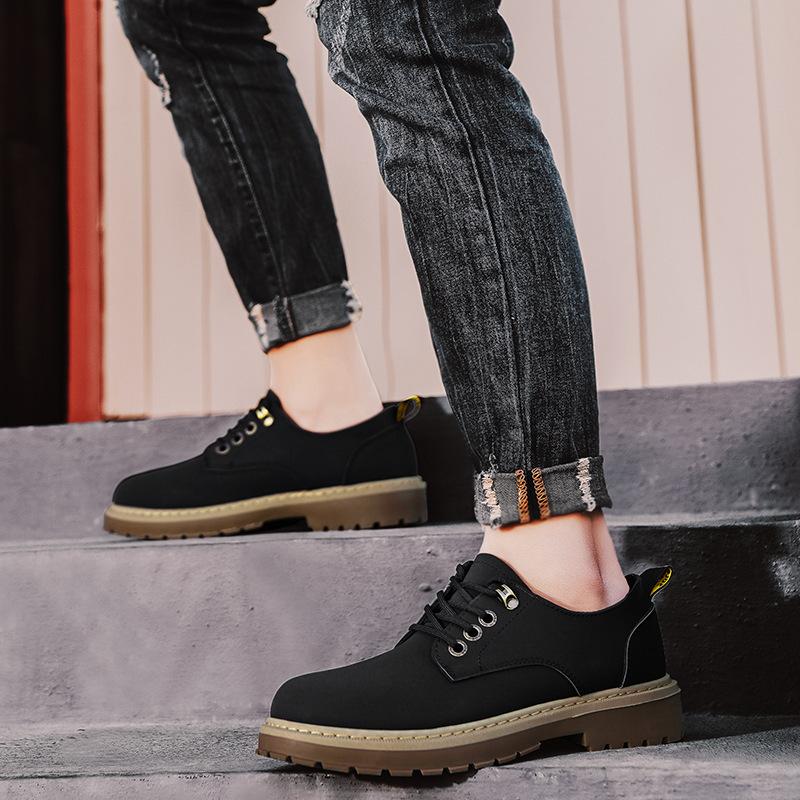 Work and labor insurance men's shoes spring big head leather shoes men's casual leather shoes thick sole heightening non-slip low top Martin shoes