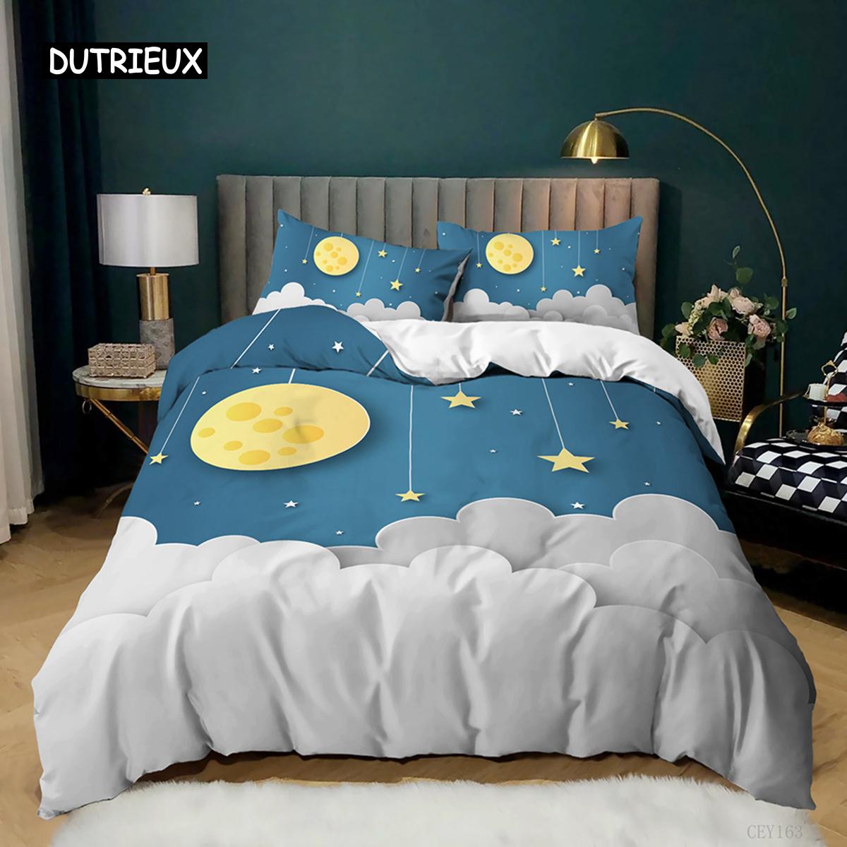 

Sky Quilt Cover Kit Queen Size Long-lasting Polyester Blue Sky White Clouds Sun Print Pattern Bed Linen Kit for Girl Teen Lovely Children Bedroom EU single(135x200cm)