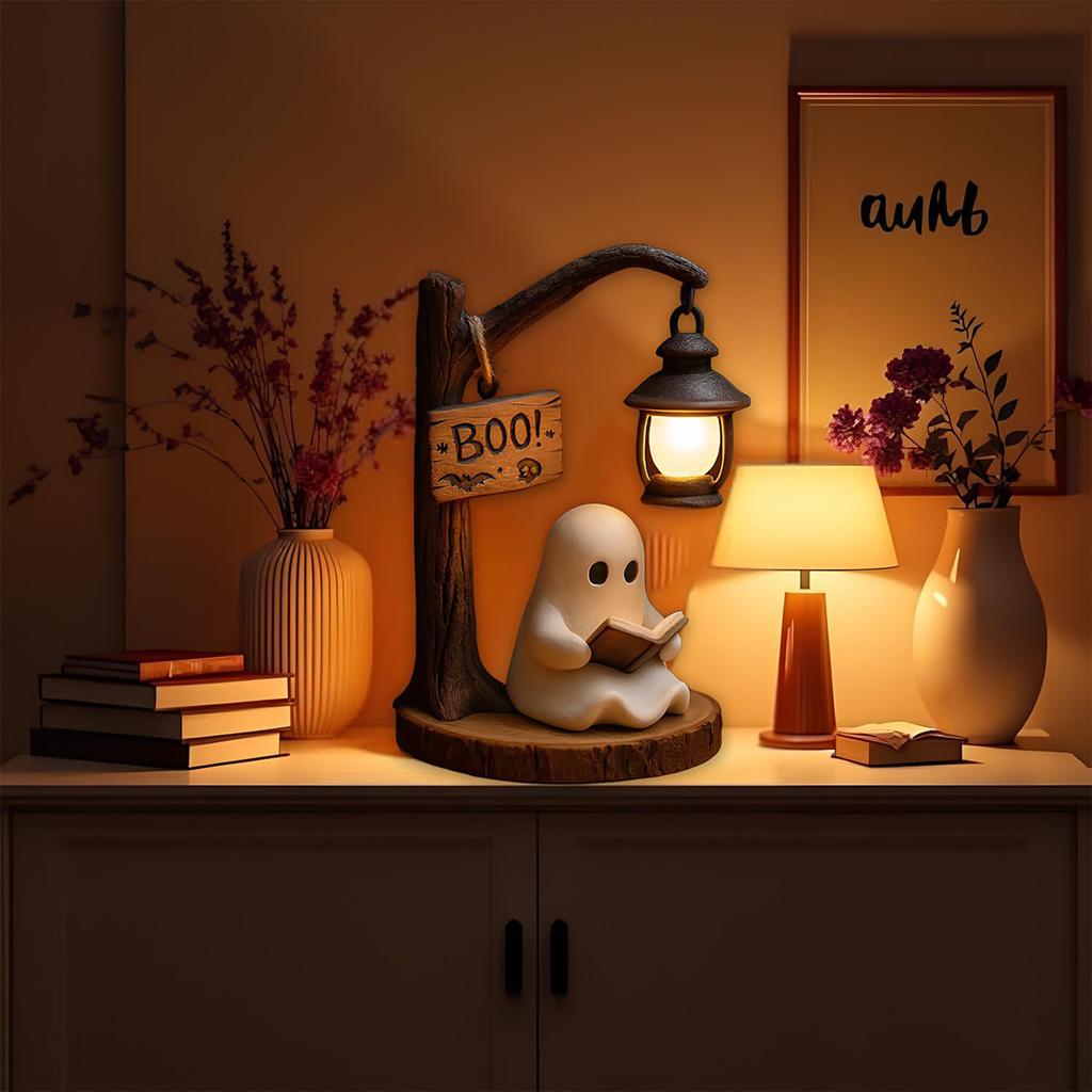1-2pcs Cute Ghost Night Light Halloween Reading Lantern Ghost Reading Book Lamp Glowing Halloween Decorations Indoor Ornament