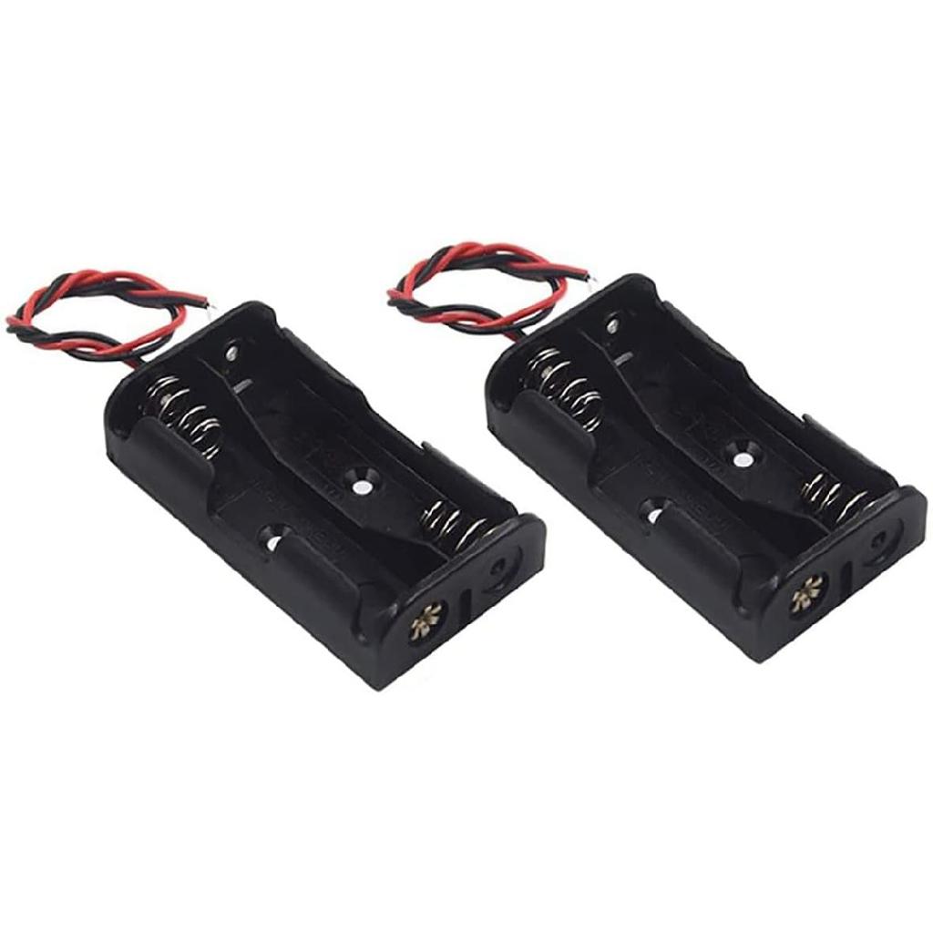 2Pcs 2 X 1.5V AA Battery Holder Case Box, 2 AA Battery Holder with Wire Leads