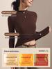 Women's Black Fleece-Lined Half-High Neck Base Layer Knit Top - Thickened Long Sleeve for Autumn/Winter 2026