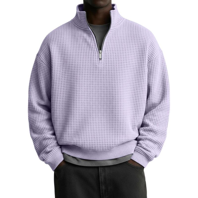 Men S Casual Long Sleeve Stand Collar Zip Up Loose Fit Waffle Sweatshirt