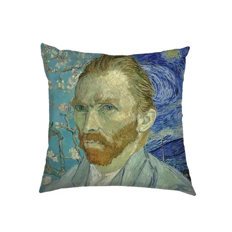 Ölgemälde Kuss von Gustav Klimt Kissenbezug Van Gogh Sternennacht Leinen Kissenbezug Sofa Dekokissenbezüge für Wohnzimmerdekor