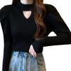 Spring and Autumn Women's Knitted Bottoming Shirt Hollow V-neck Long-sleeved Sweater Sexy Solid Color Bottoming Versatile Knitwear Inner Tops