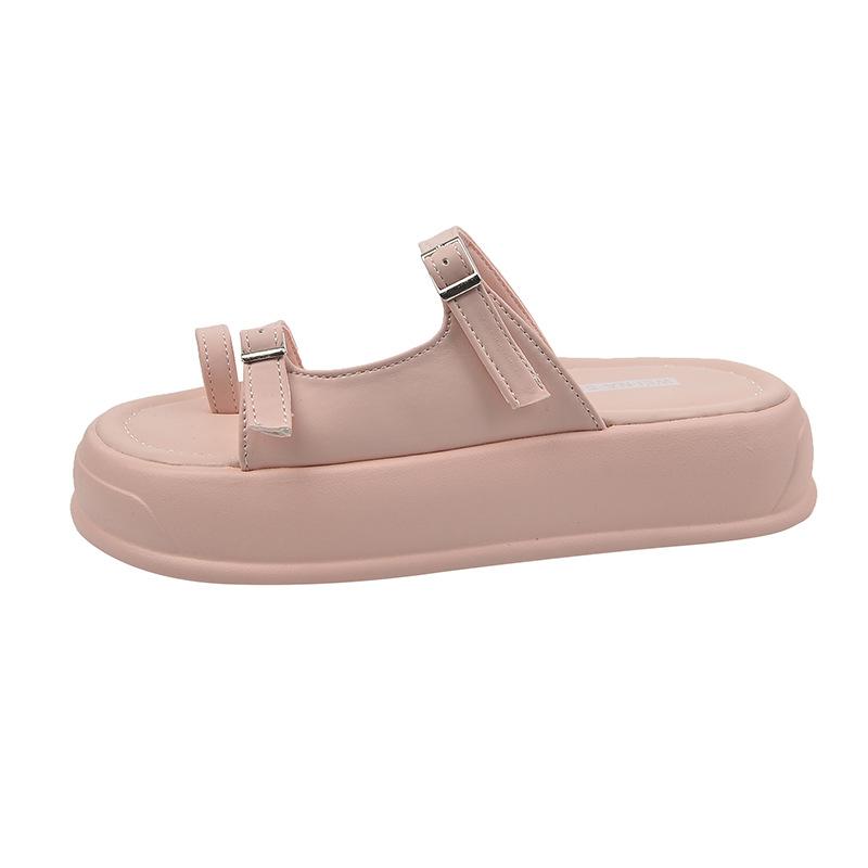 

Fashion Designer Women Platform Slippers Mid Heels Sandals Summer Casual Chunky Shoes 2024 New Fad Pumps Thick Women Slides Flip-flops 35 розовый