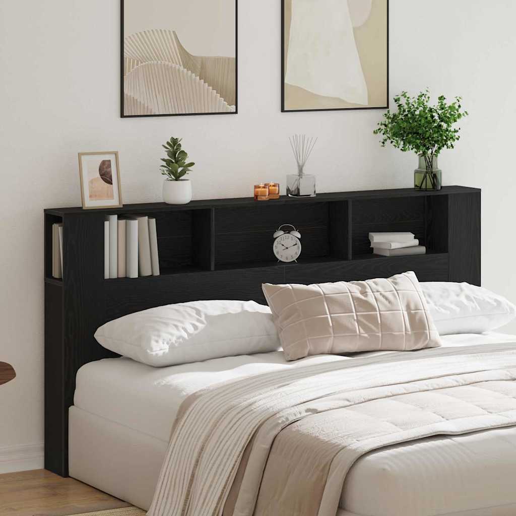 Headboard Cabinet Black Oak Effect 200 x 18.5 x 102.5 cm