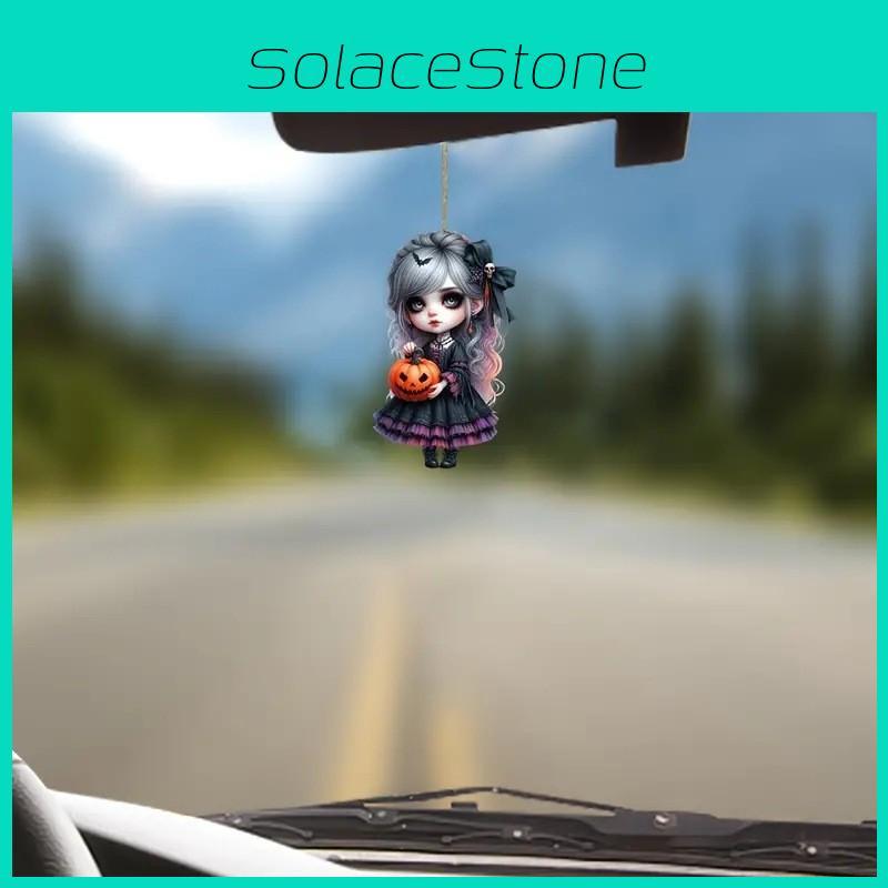 Witch Holding Halloween Pumpkin Patterned Acrylic Pendant For Decor Holiday