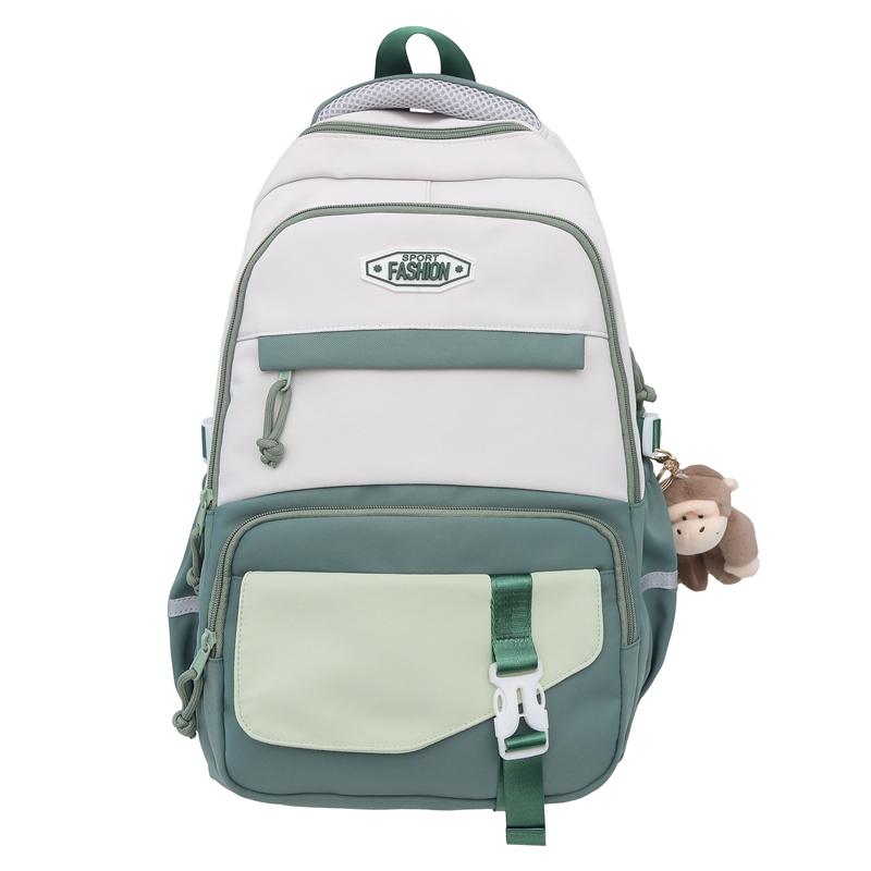 Women Large Capacity Schoolbag Campus Color Block Backpack Multi-Compartment Student Travel Backpack