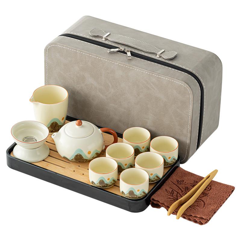 Open Ru Kiln Tea Set Retro Qingshan Portable Open Tea Ware Household Kung Fu Ceramics Complete Set Customized Printing